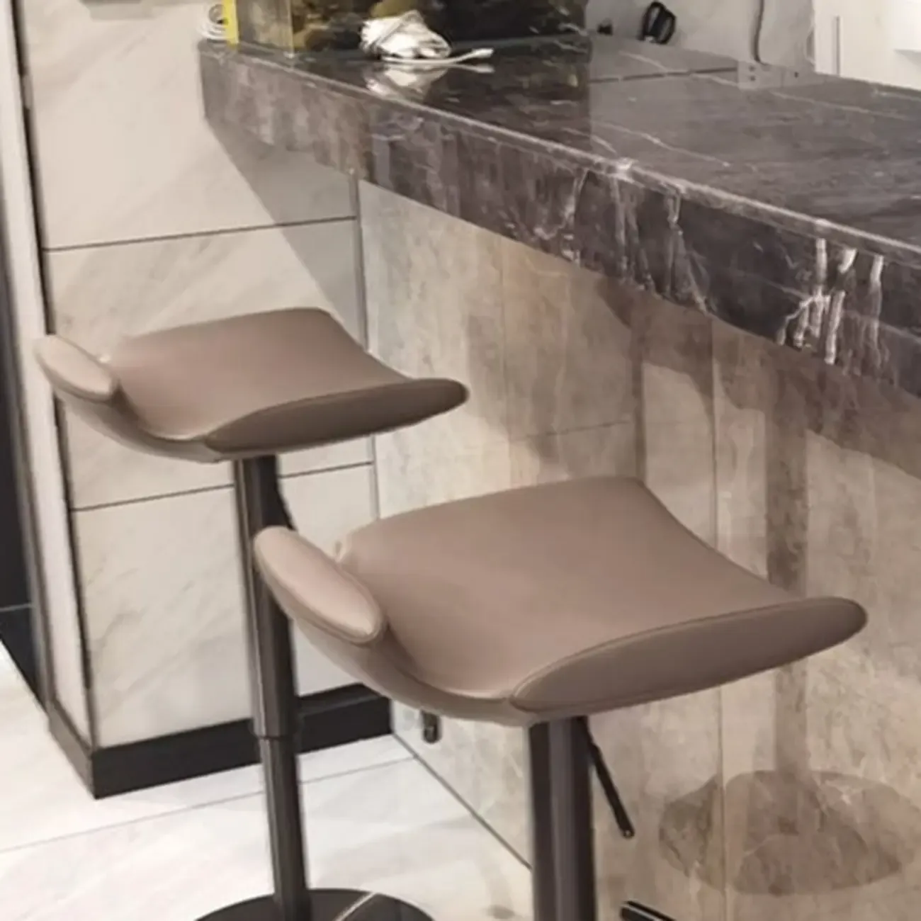 Modern Adjustable Faux Leather Swivel Bar Stools