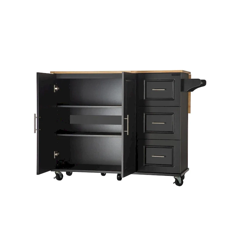 Mobile Kitchen Island & Kitchen Cart,With Extendable Rubber Wood Top and 3 Drawers - 53.93  (L) x 17  (W) x 36.22  (H