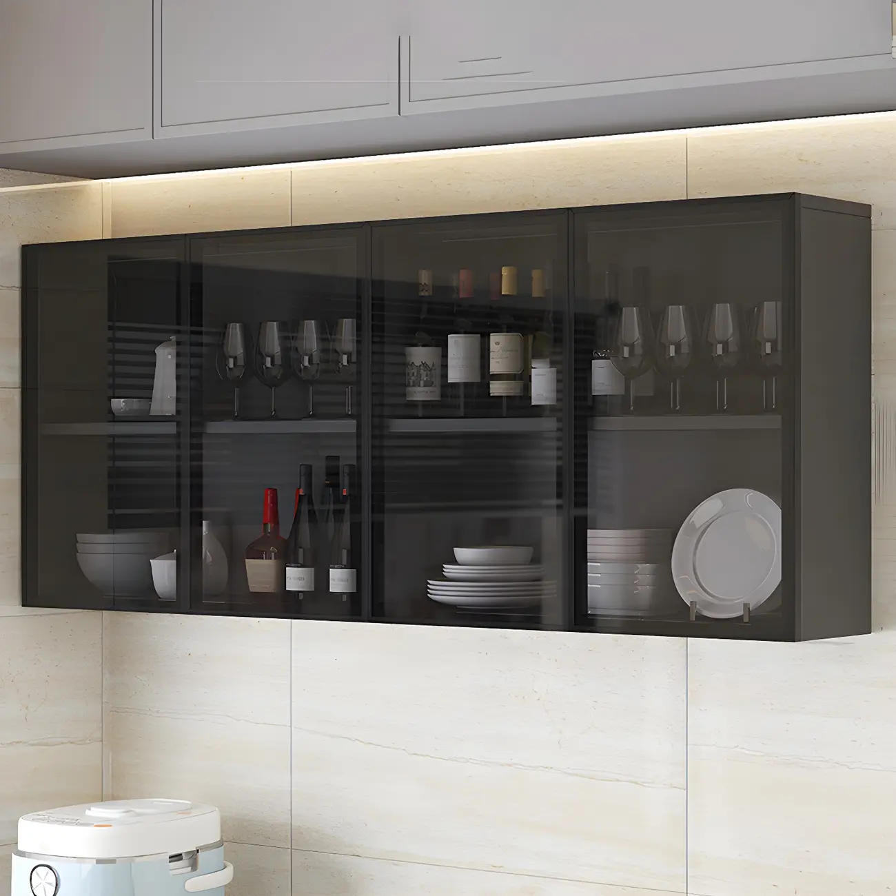 Kitchen Grey Wooden Wall-Mounted China Cabinet