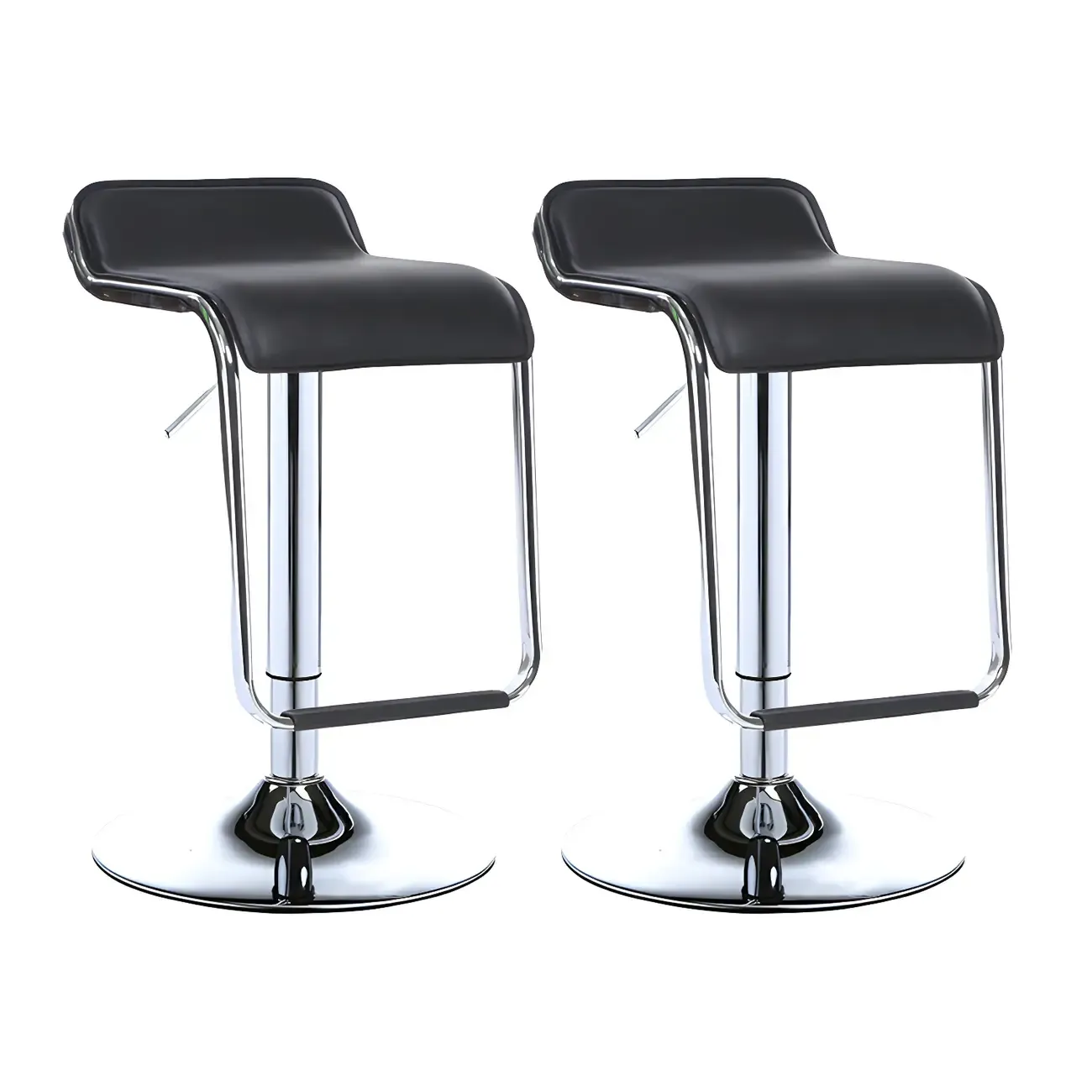 Modern Pedestal Swivel Bar Stool Adjustable Height Low Back Faux Leather