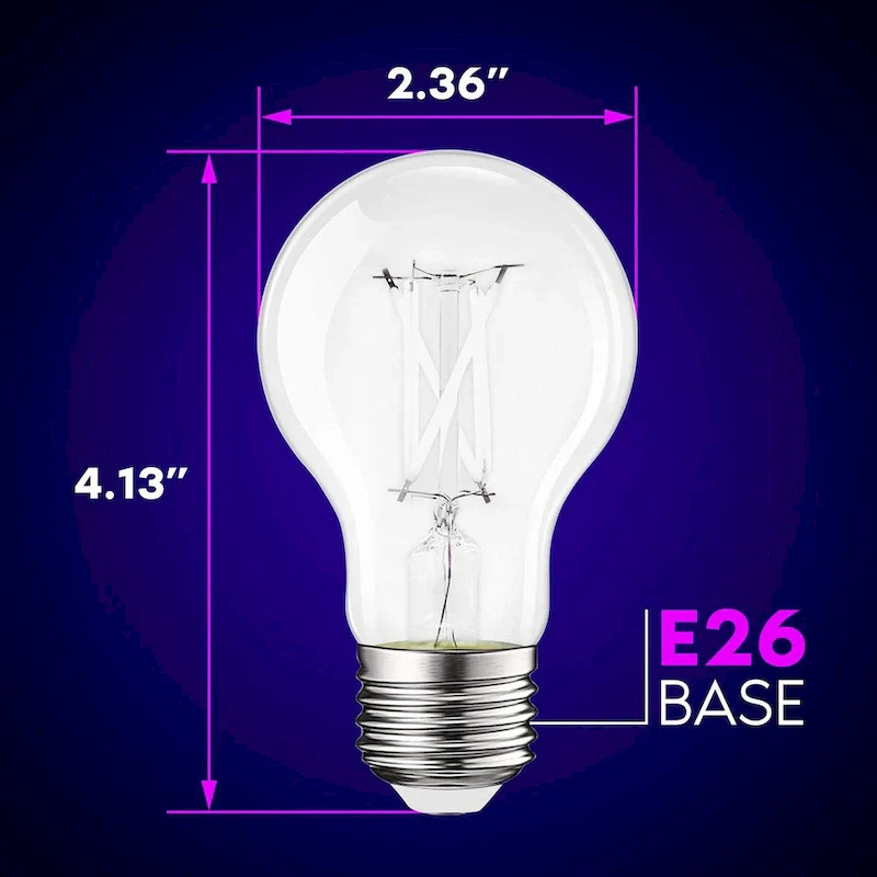 Luxrite A19 Edison UV LED Black Light Bulb, 6W Filament Blacklight Bulb, UVA 397-407nm, Enclosed Fixture Rated, E26...
