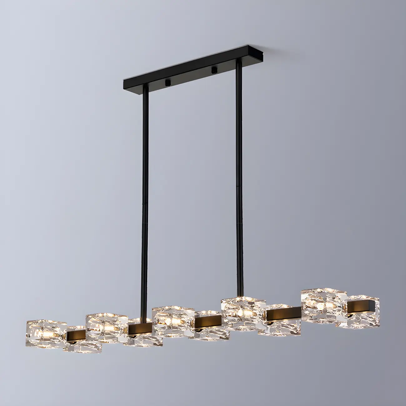Adjustable Gold/Black Rectangle Crystal Island Chandelier