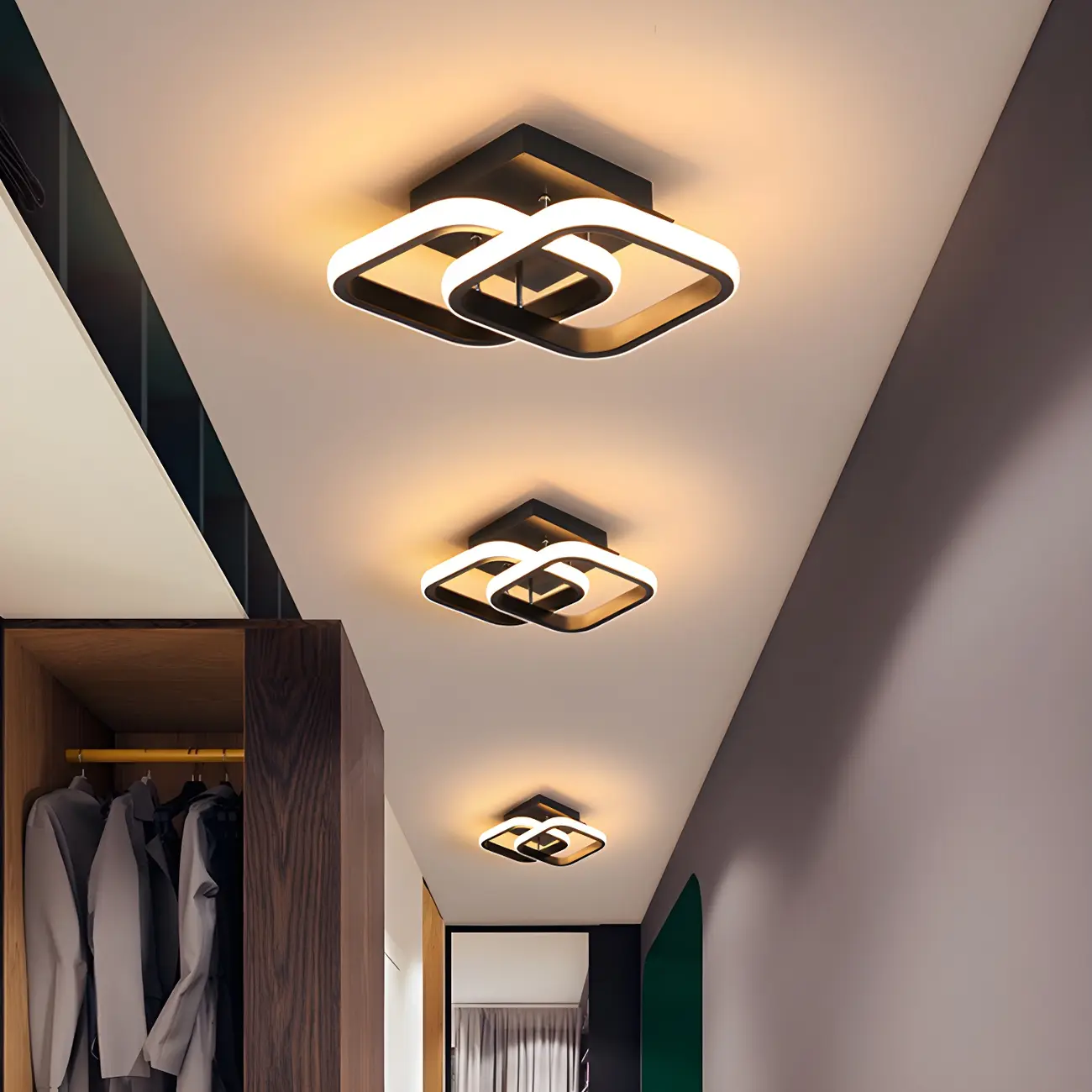 Black Geometric Metal LED Semi Flush Mount Ceiling Light