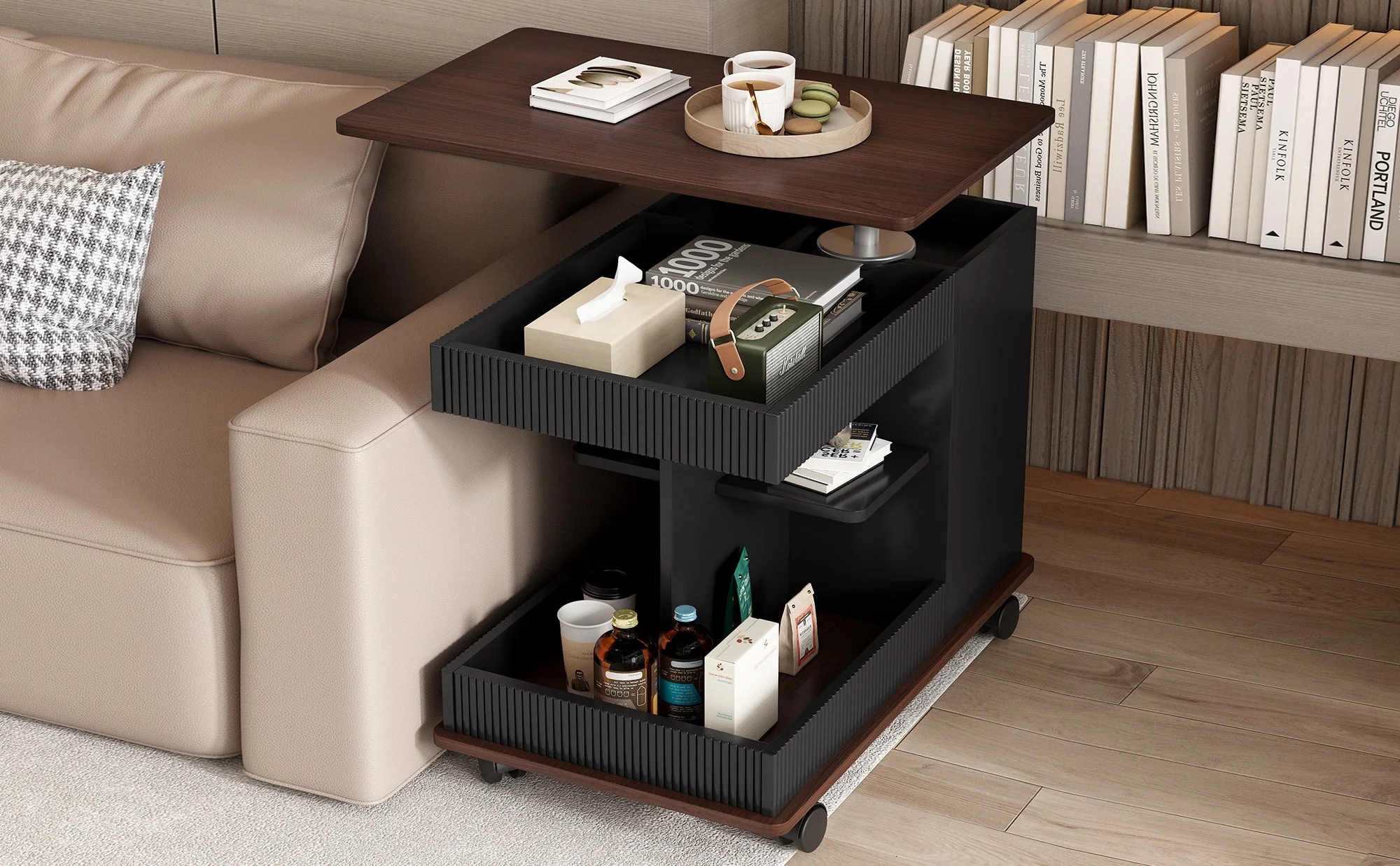 Walker Edison | Modern Multifunctional Adjustable Side Table with Lift-Top