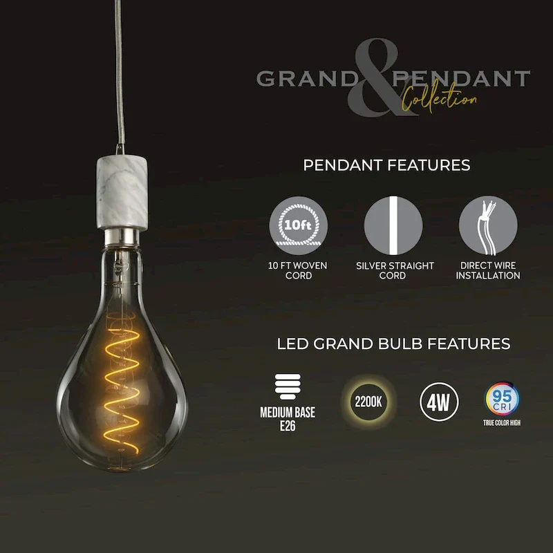 Bulbrite LED Grand Bulb and Pendant Kit of (1) 4 Watt Clear Glass 13  Pear Shaped Bulb
