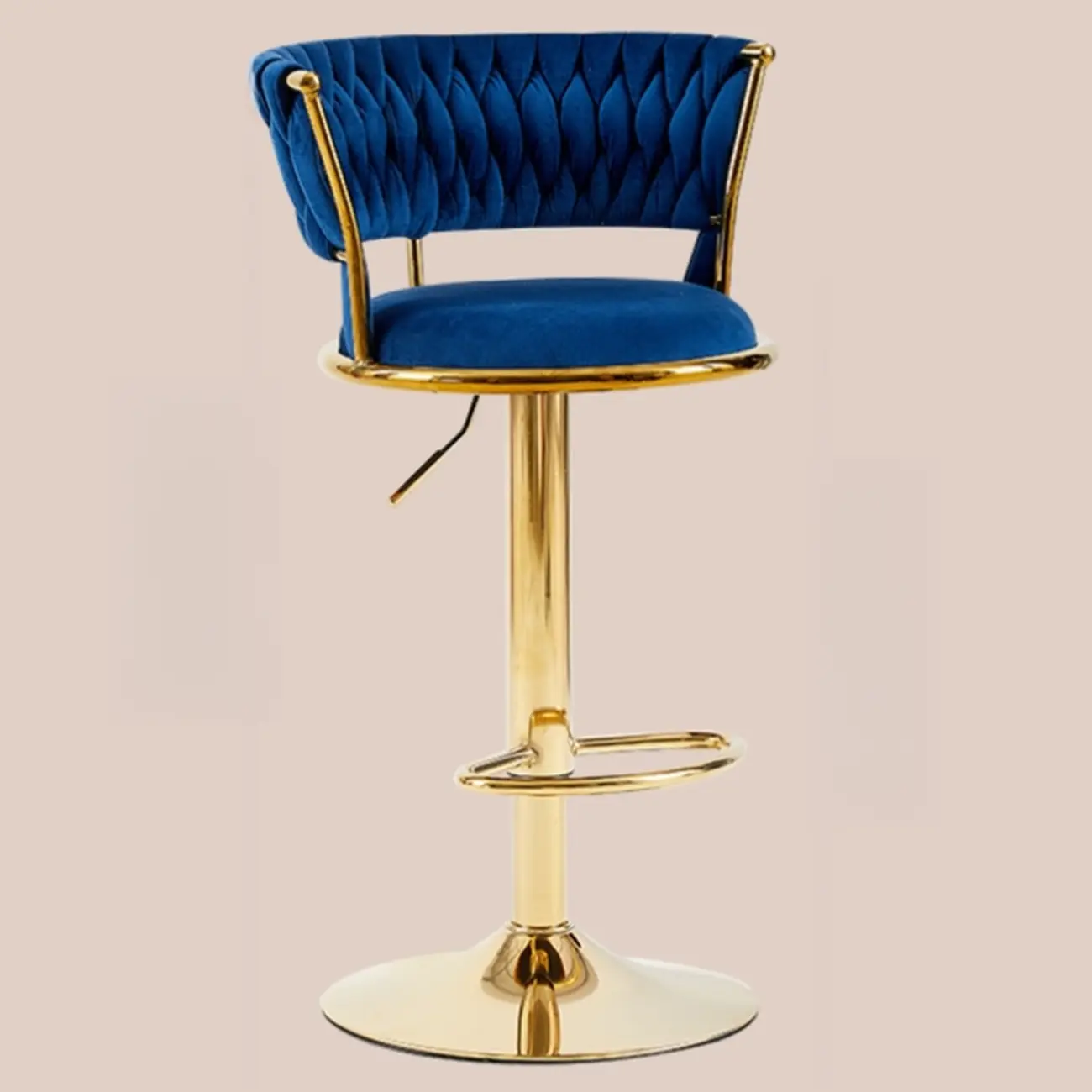 Adjustable Flannel Curved Back Bar Stools with Gold Base