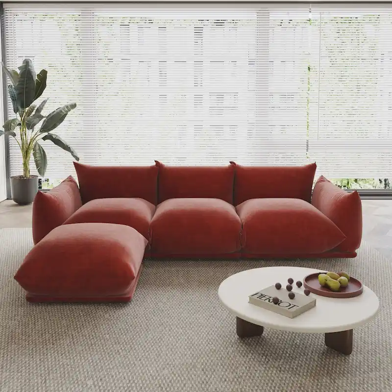 104 L-shape Chenille Modular Sofa Modern Sectional Semi-firm Sofa Couch with Ottoman