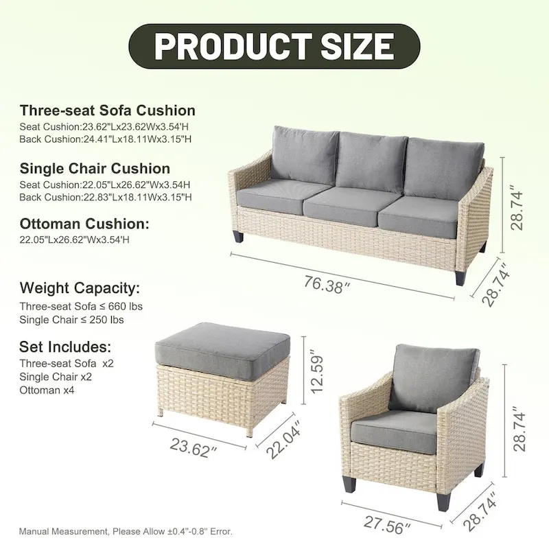 HOOOWOOO 8-piece Wicker Patio Furniture Conversation Sofa Set