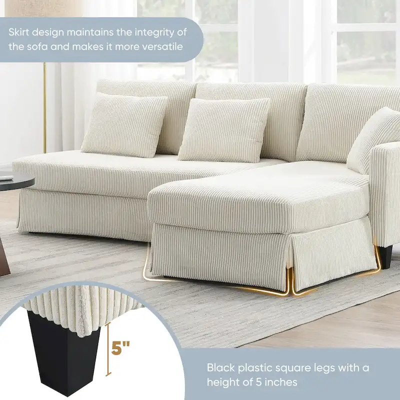 Modern 4-Seat L-Shaped Convertible Sofa with Reversible Chaise and Pillows