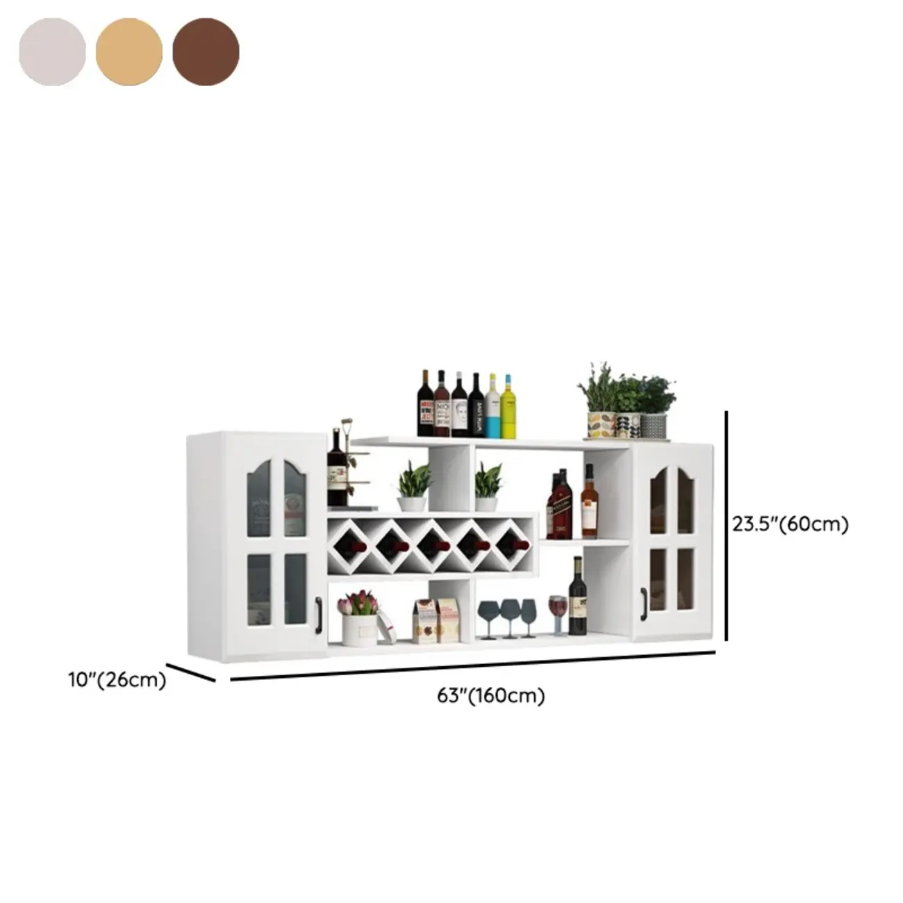 Wooden Wall-Fixed Bottle Holder Rack with Glass Holder Shelf