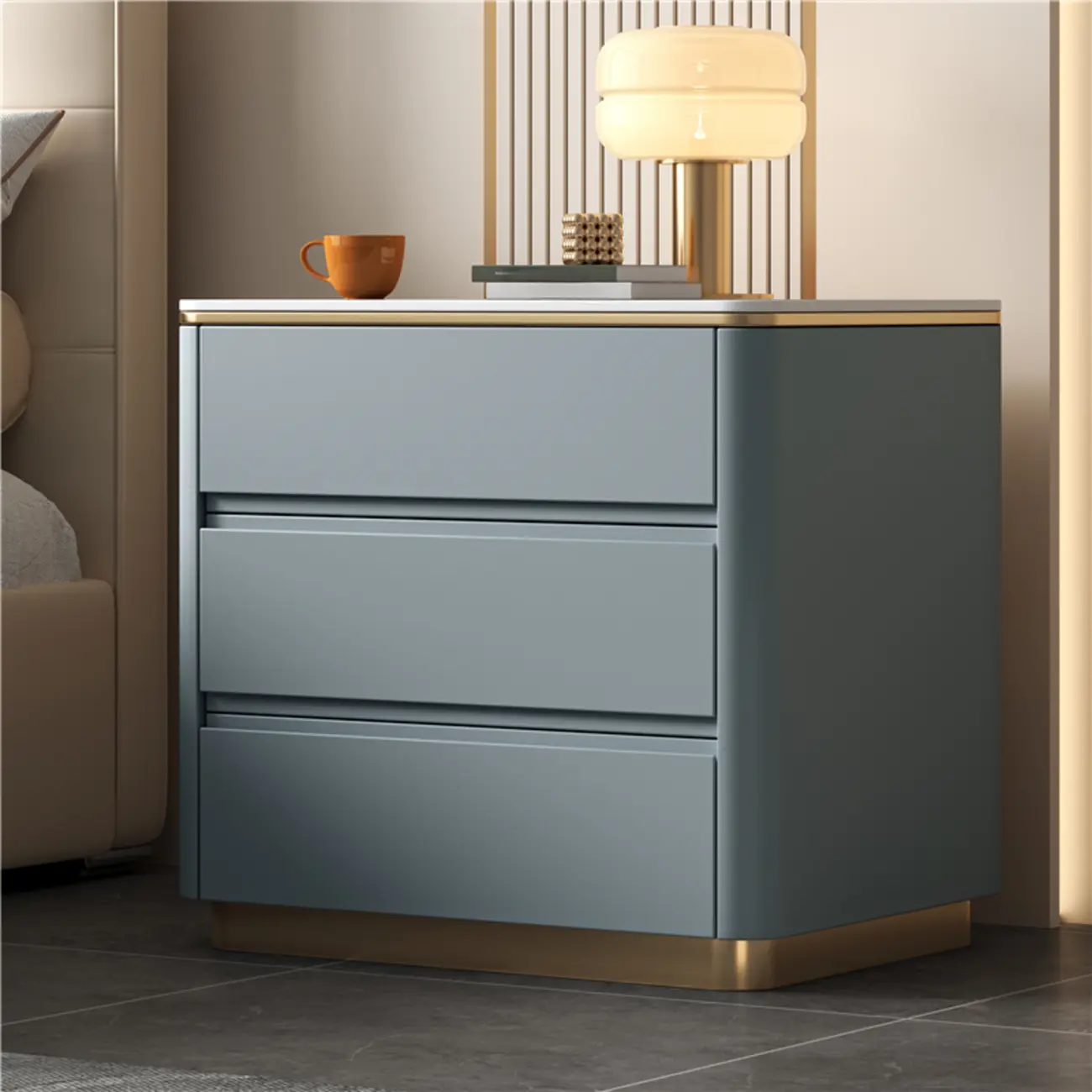 Modern Faux Marble Top Wood 3-Drawer Nightstand