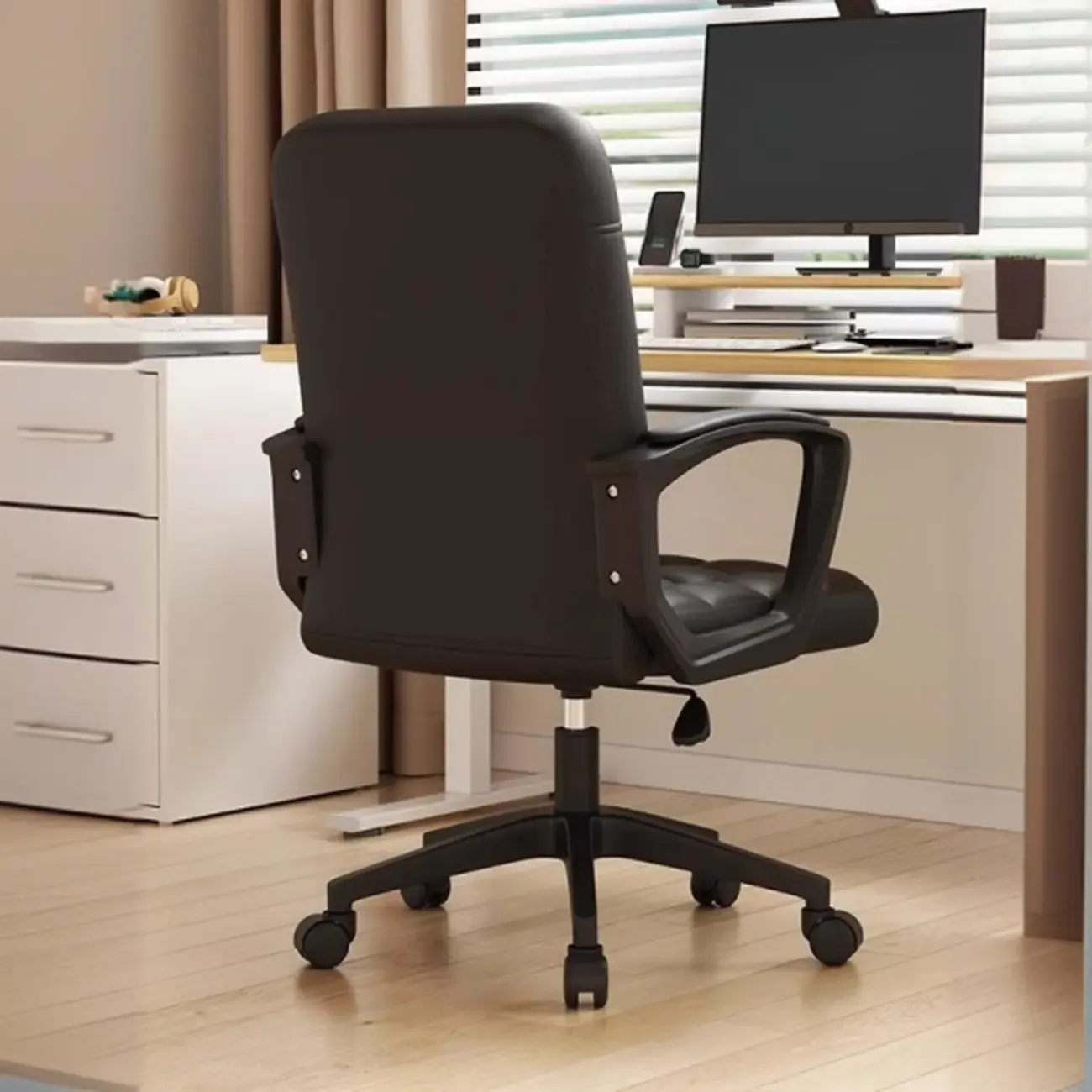 Modern Black Faux Leather Adjustable Swivel Office Chair