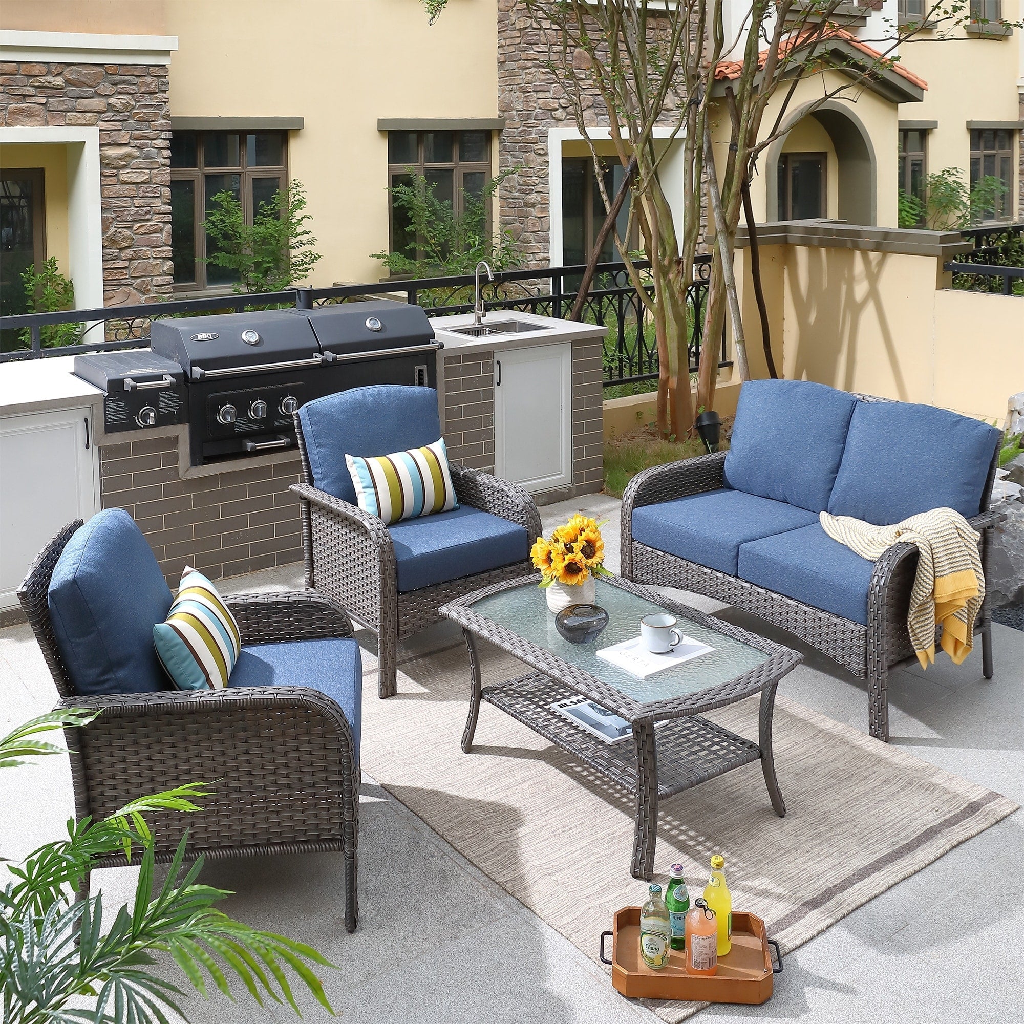 XIZZI 4-piece Outdoor Patio Furniture Conversation Set with Table