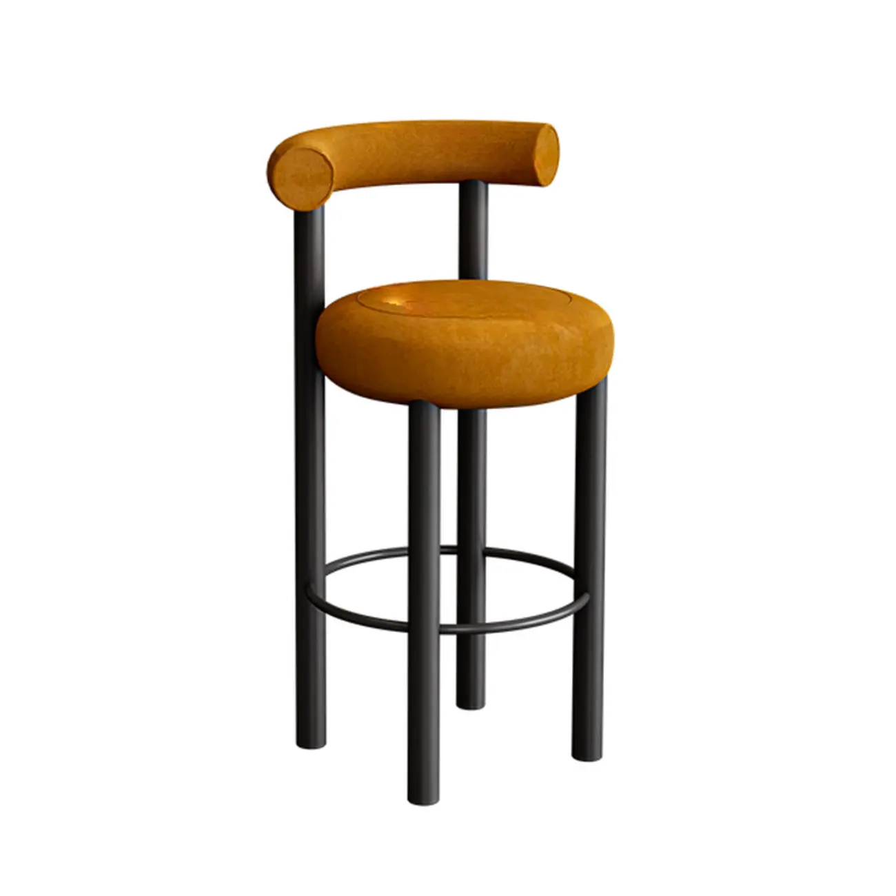 Modern Black Round Upholstered Bar Stool