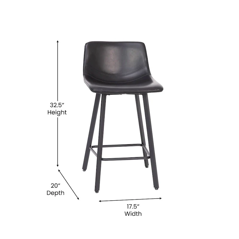 Set of 2 Armless Upholstered Metal Counter Stools
