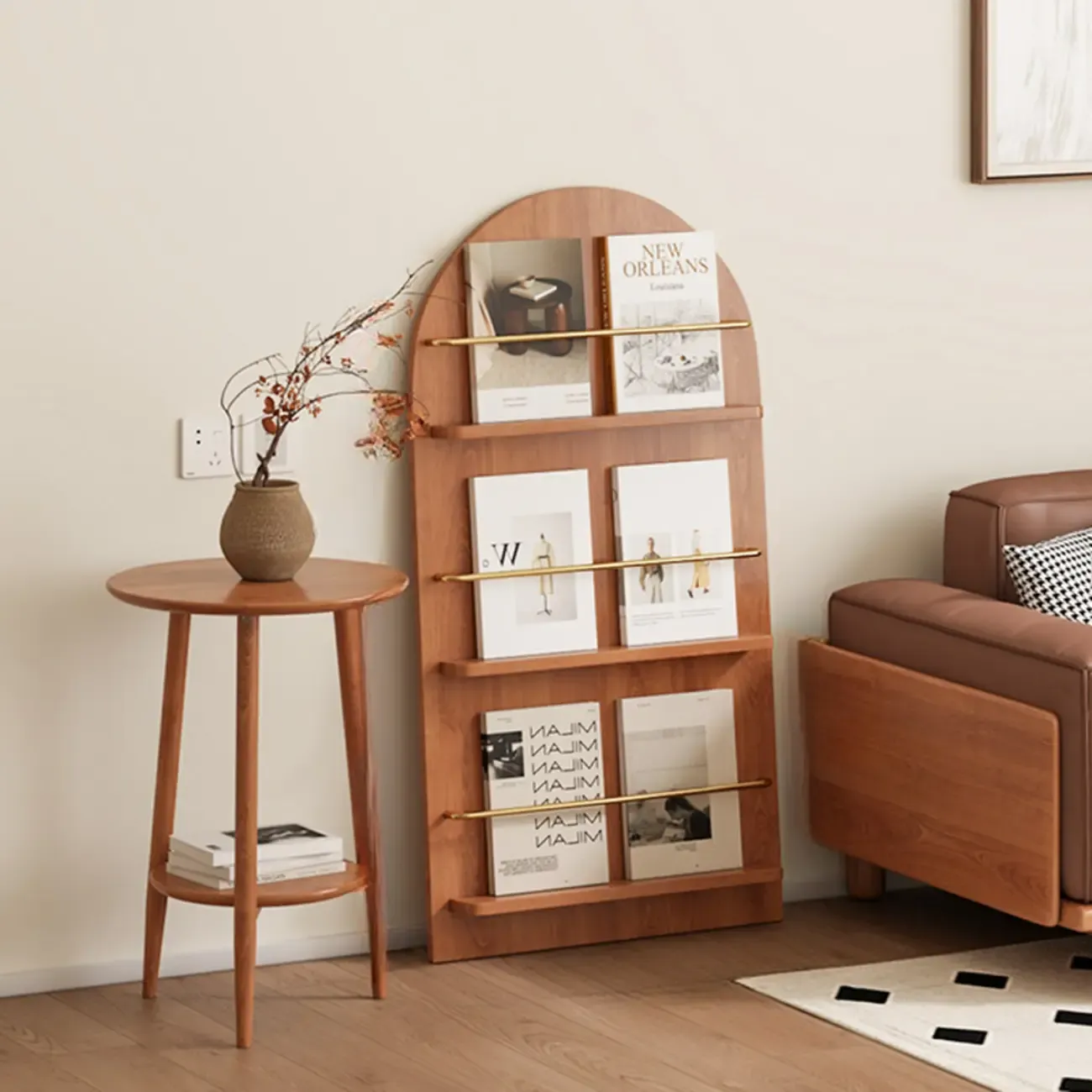 Unique Arched Closed Back Wood Wall Unit Bookcase