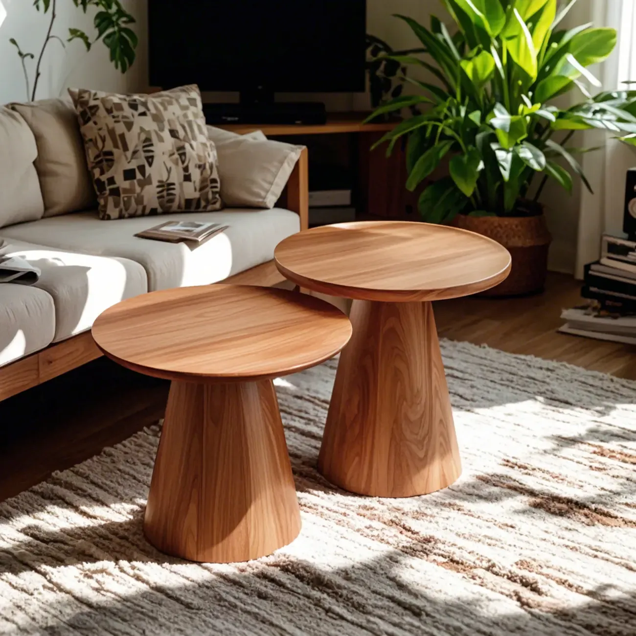 Dark Walnut Elegant Round Wood Coffee Table
