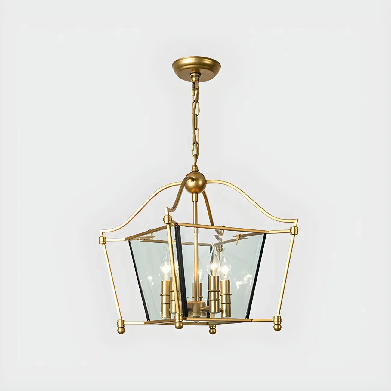 Adjustable Kitchen Gold Square Glass Caged Candle Chandelier