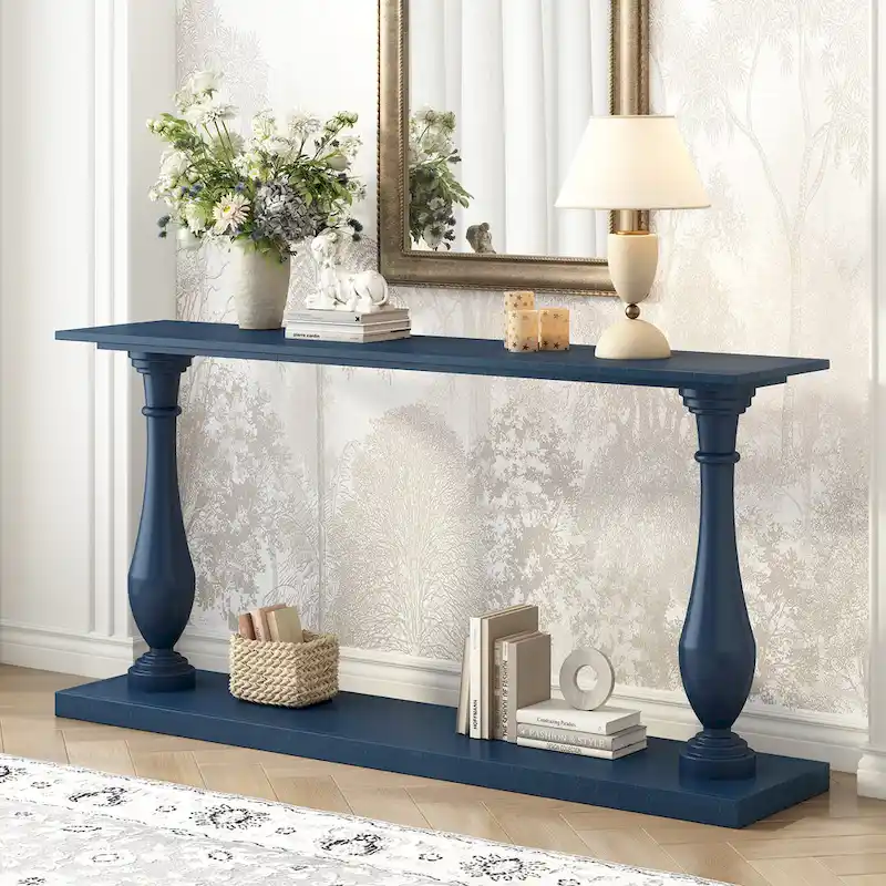 Vase-Leg Design Console Table Narrow Entryway Table Sofa Side Table with Bottom Shelf