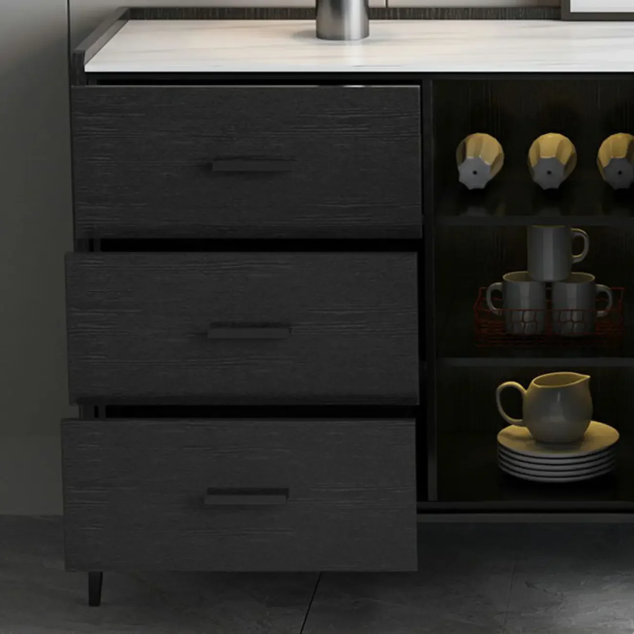 Modern Wooden Sideboard with Cabinets & Wine Rack