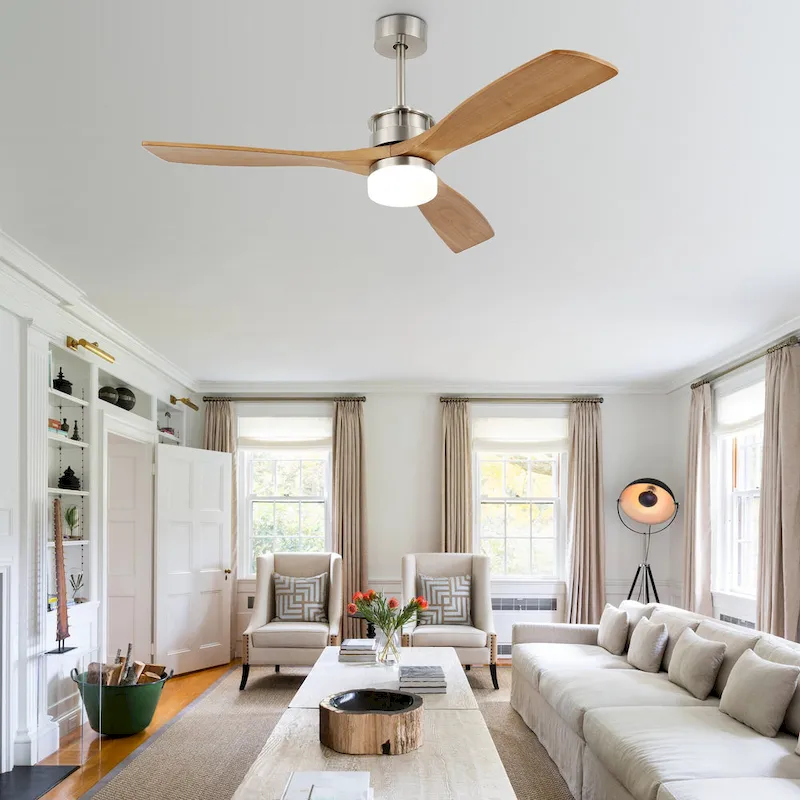 52  Farmhouse Solid Wood Ceiling Fan with Dimmable LED Light, 3-Speed Reversible Ceiling Fan with Remote