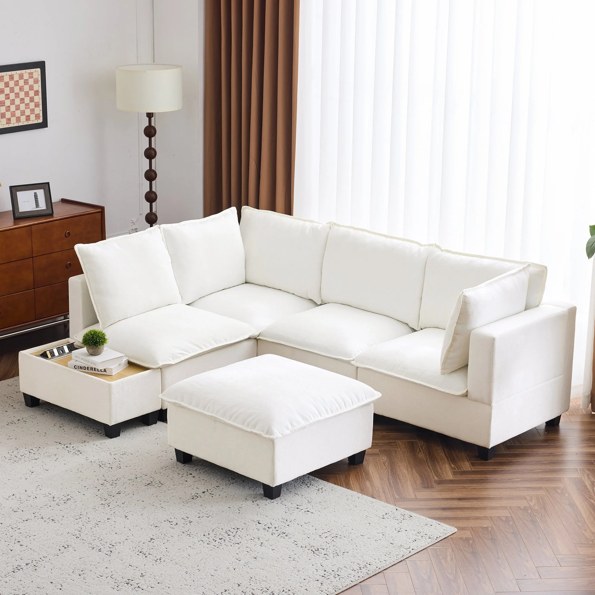 Walker Edison | Cloud Modular U-shaped Sectional Sofa with Ottoman and Coffee Table