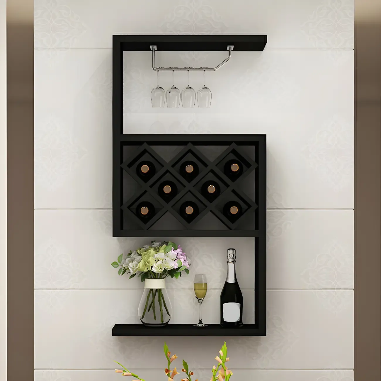 Rubberwood Floating Mount Wine Rack with Stackable Design