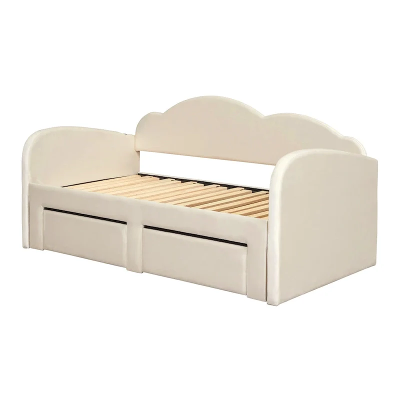 Twin Cloud Velvet Daybed with Trundle, Drawers, and USB