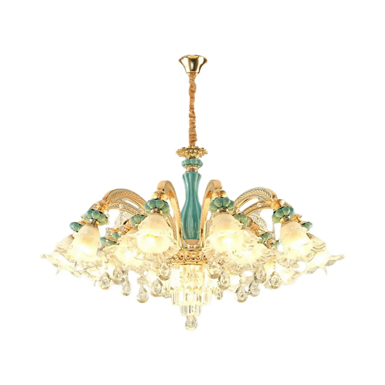 Living Room Down Light Crystal Chandelier with Flower Glass Shape