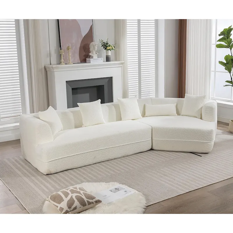 Creamy White Boucle Modular Sleeper Sectional Sofa with Free Combination