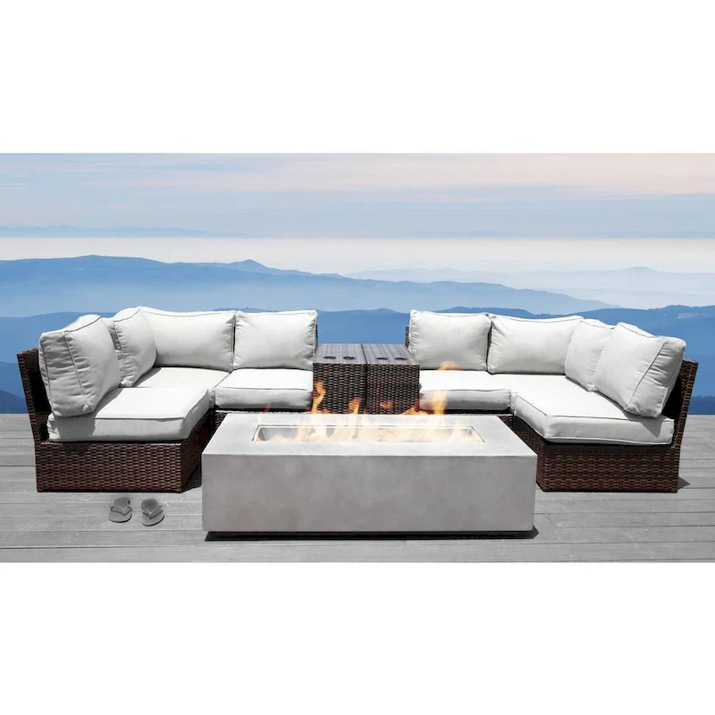 Living Source International Lucca 9-piece Cup Table Fire Pit Sectional