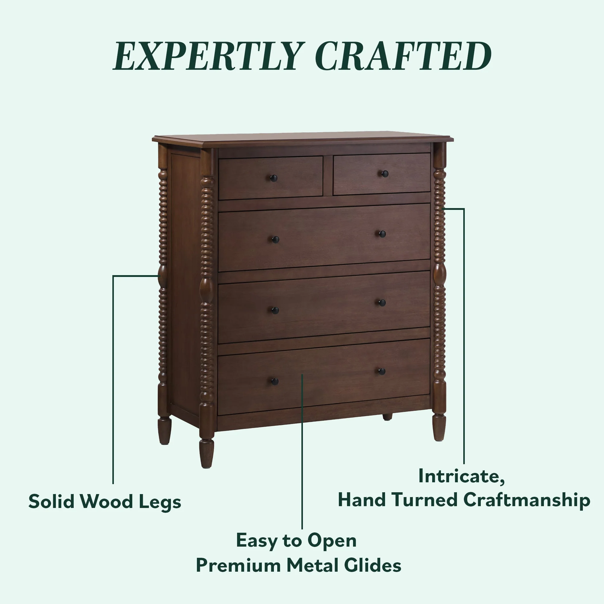 Traditional Vivienne 5-Drawer Easy Assembly Solid Wood Dresser