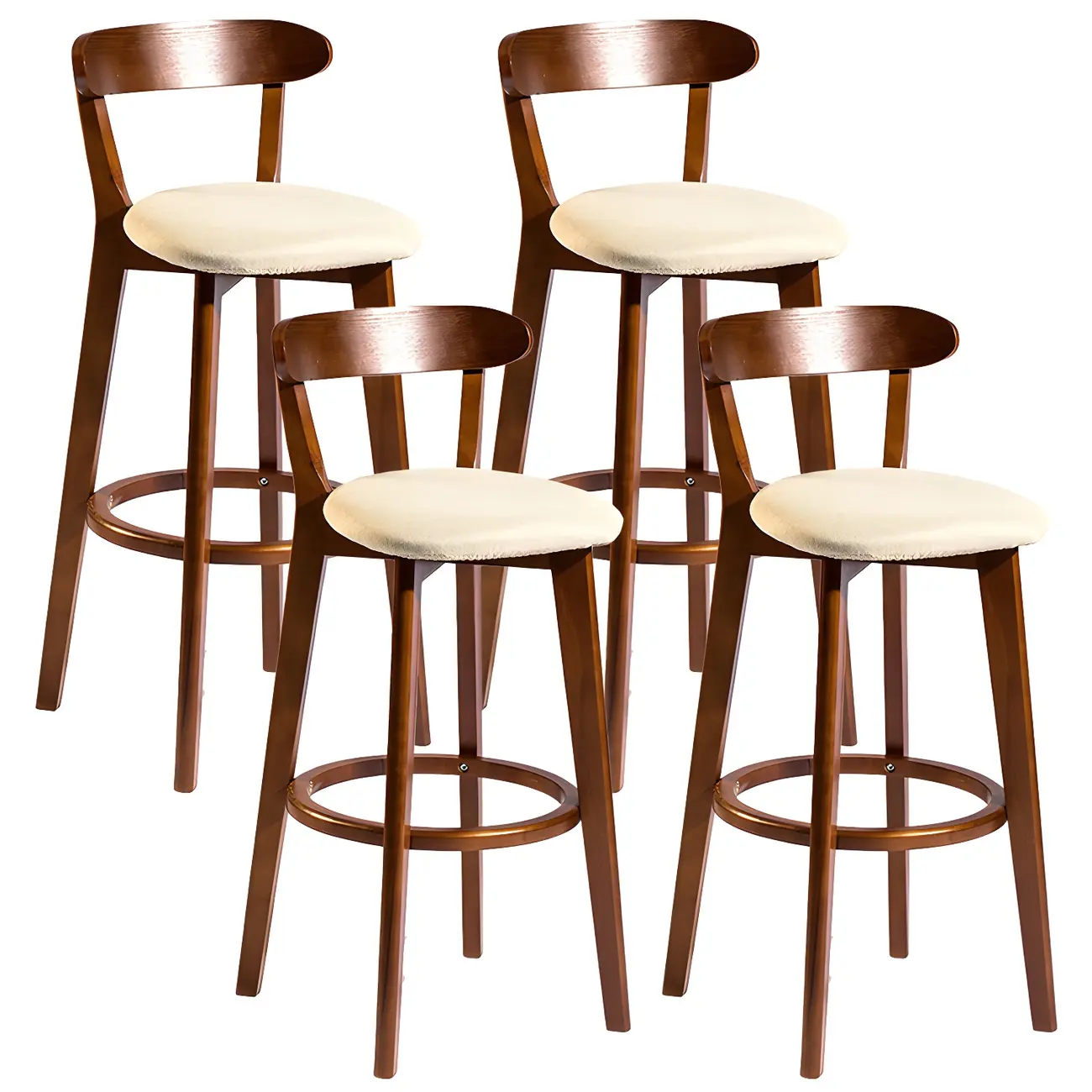 Wooden Upholstered Low Back Bar Height Stools Set of 2