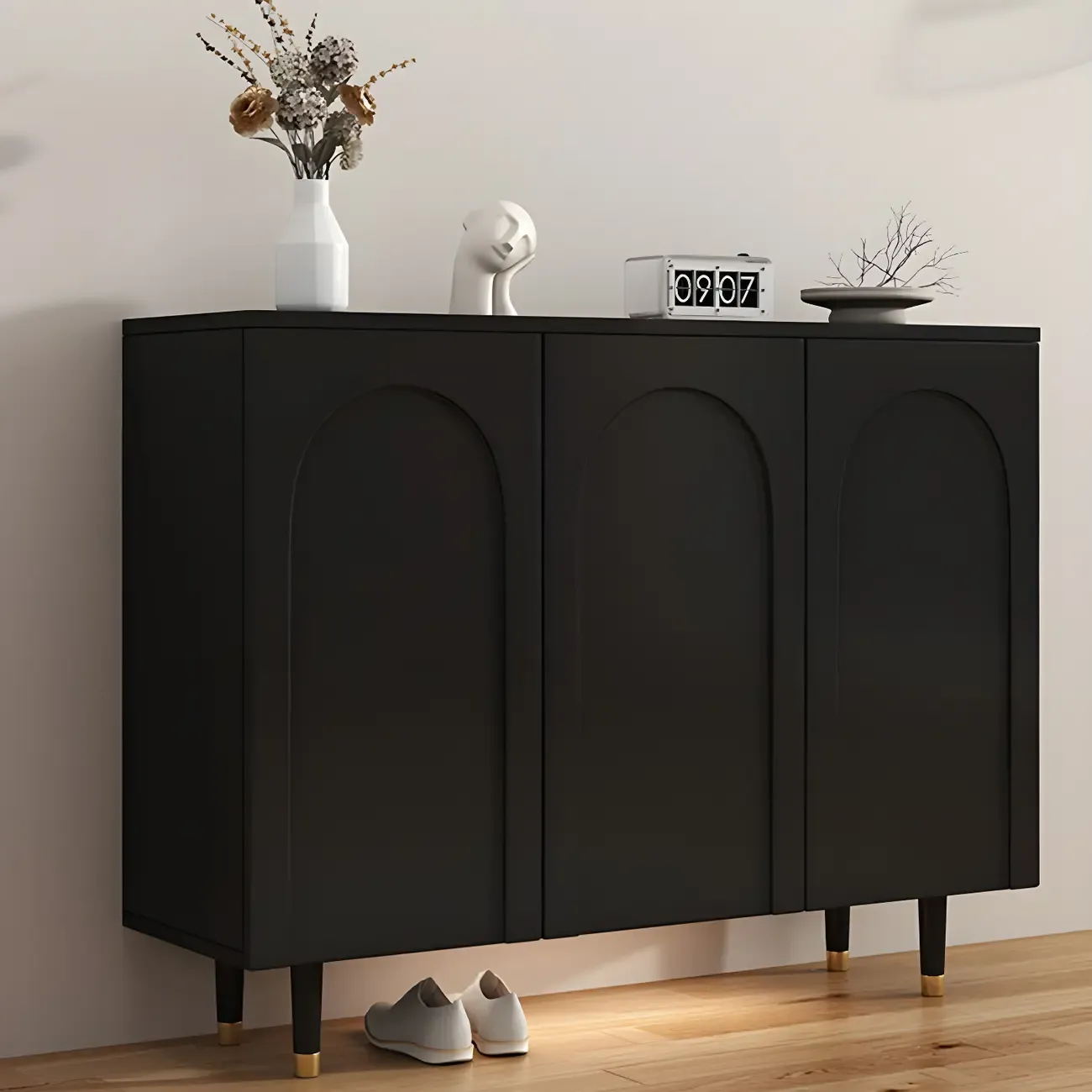 Green Wood Shoe Cabinet with Adjustable Shelves