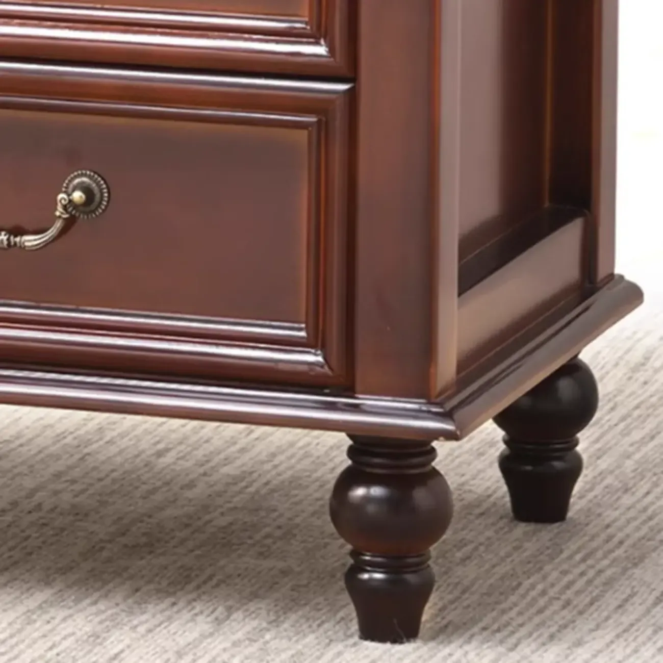 French Small 3-Tier Nightstand with Bronze Handles