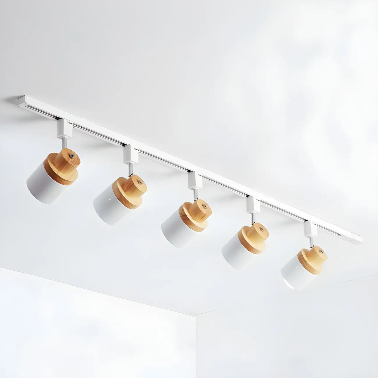 4-Light Modern Metal Wooden Base Slidable Track Light