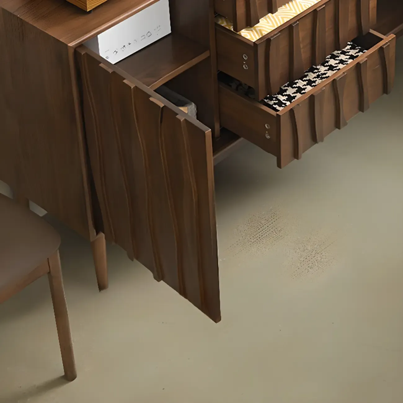 Scandinavian Brown Solid Wood Buffet Table with Drawers