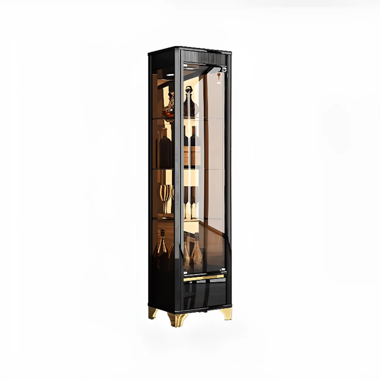 Elegant Black Clear Glass Display Cabinet with Drawers