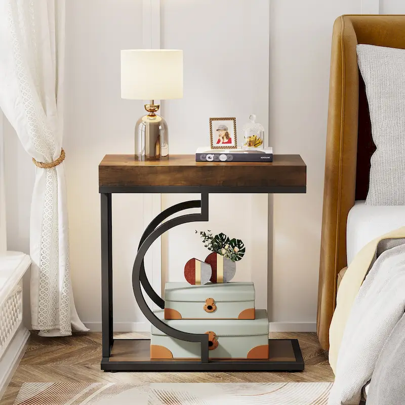 Narrow Side Table White Gold Side Table C Shaped End Table Modern Bedside Table