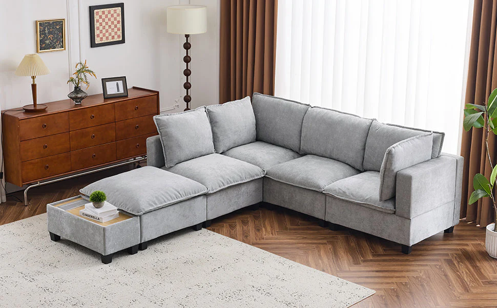 Walker Edison | Cloud Chenille Modular Sectional Sofa with Coffee Table