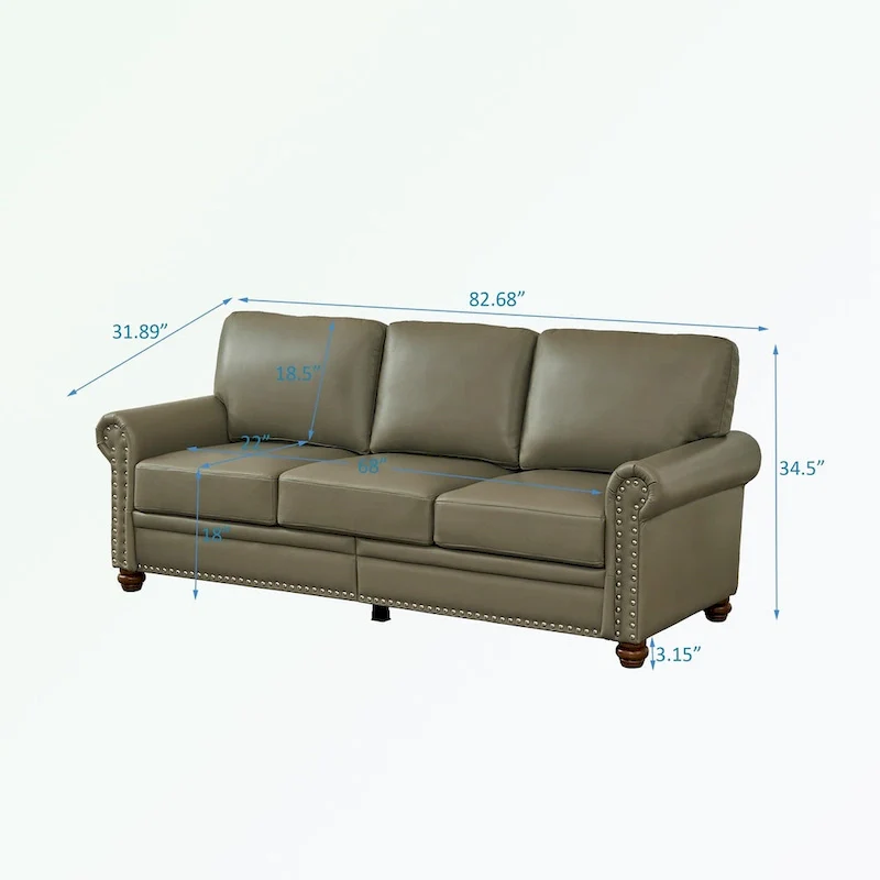 3 Seat Sofa with Rubber wood Legs and Nails finish