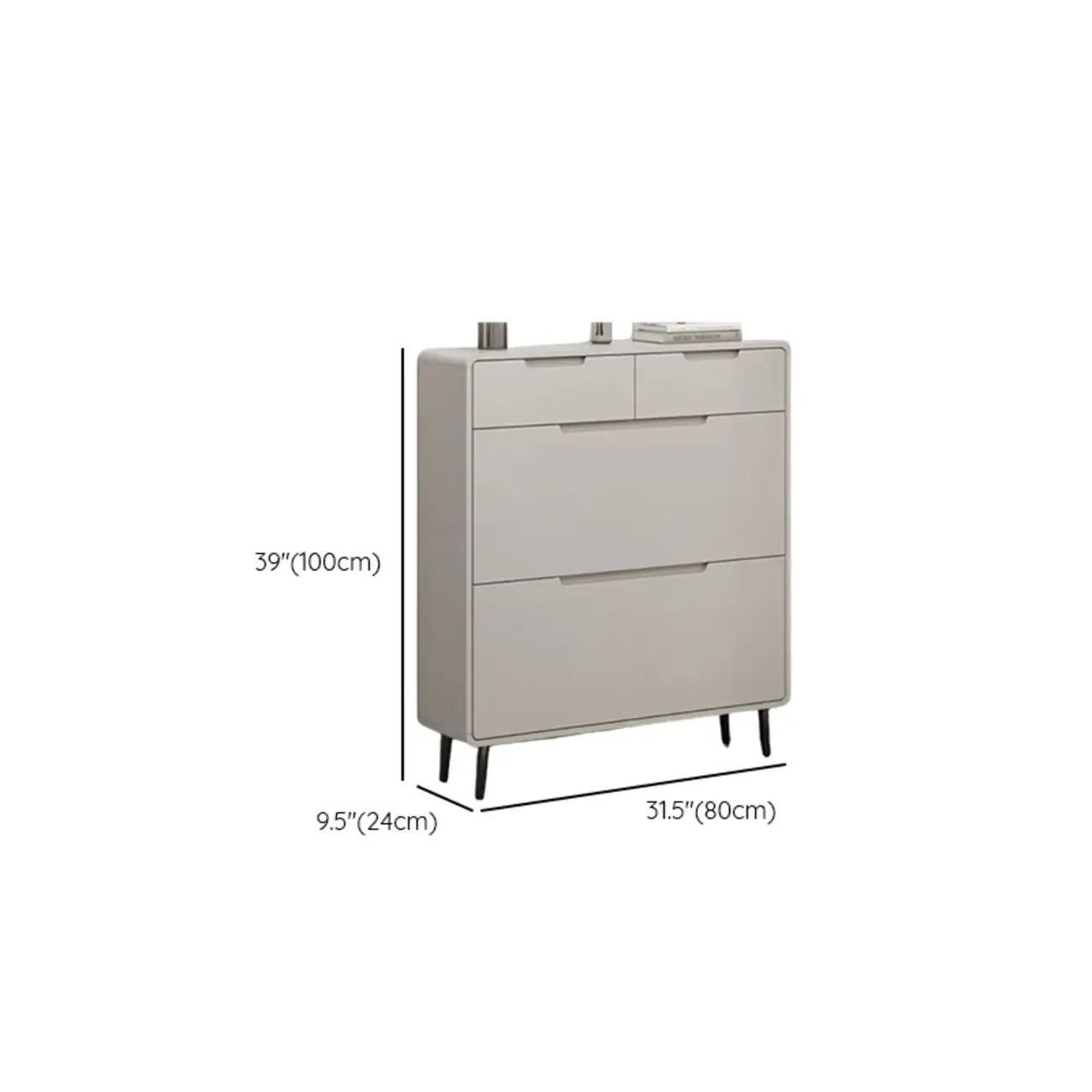 Drop-Front Beige Wood Entryway Shoe Cabinet with 2-Drawer