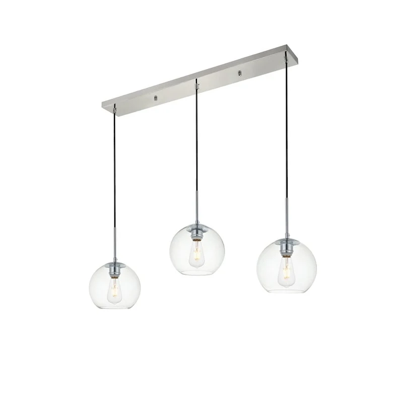 Clear Spherical Glass/ Metal 3-Light 36-inch Pendant