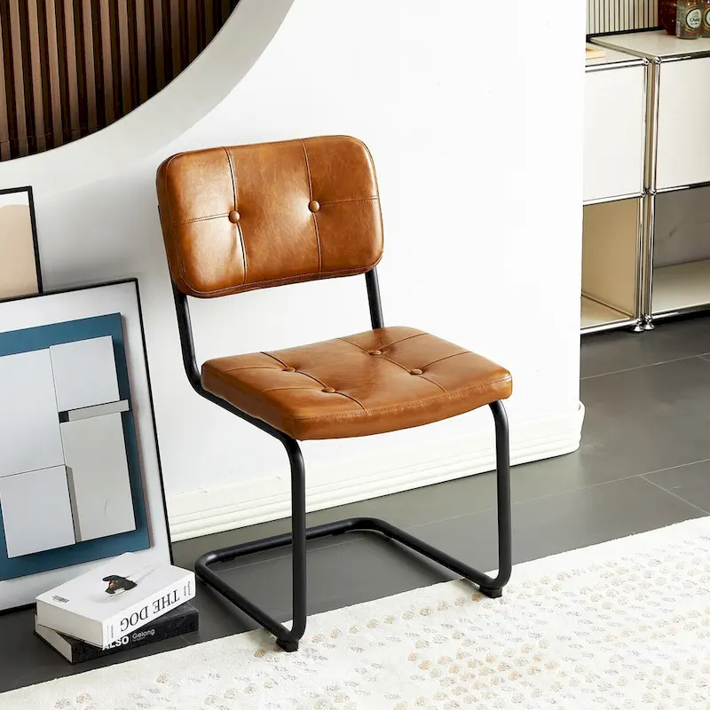 Modern Simple Leather Dining Chair with Metal Pipe