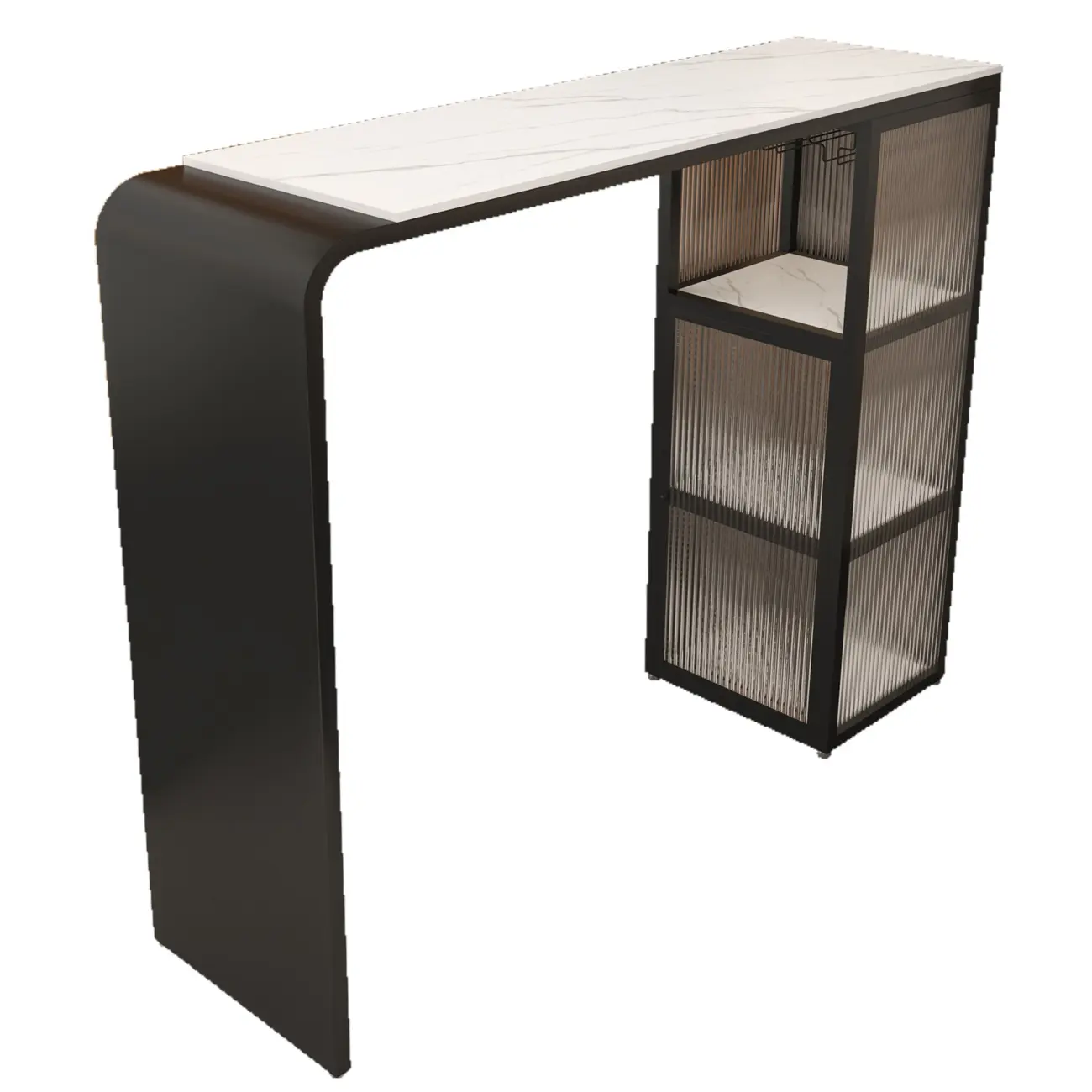 Sleek White Slate Storage Bar Tables with Stemware Holders