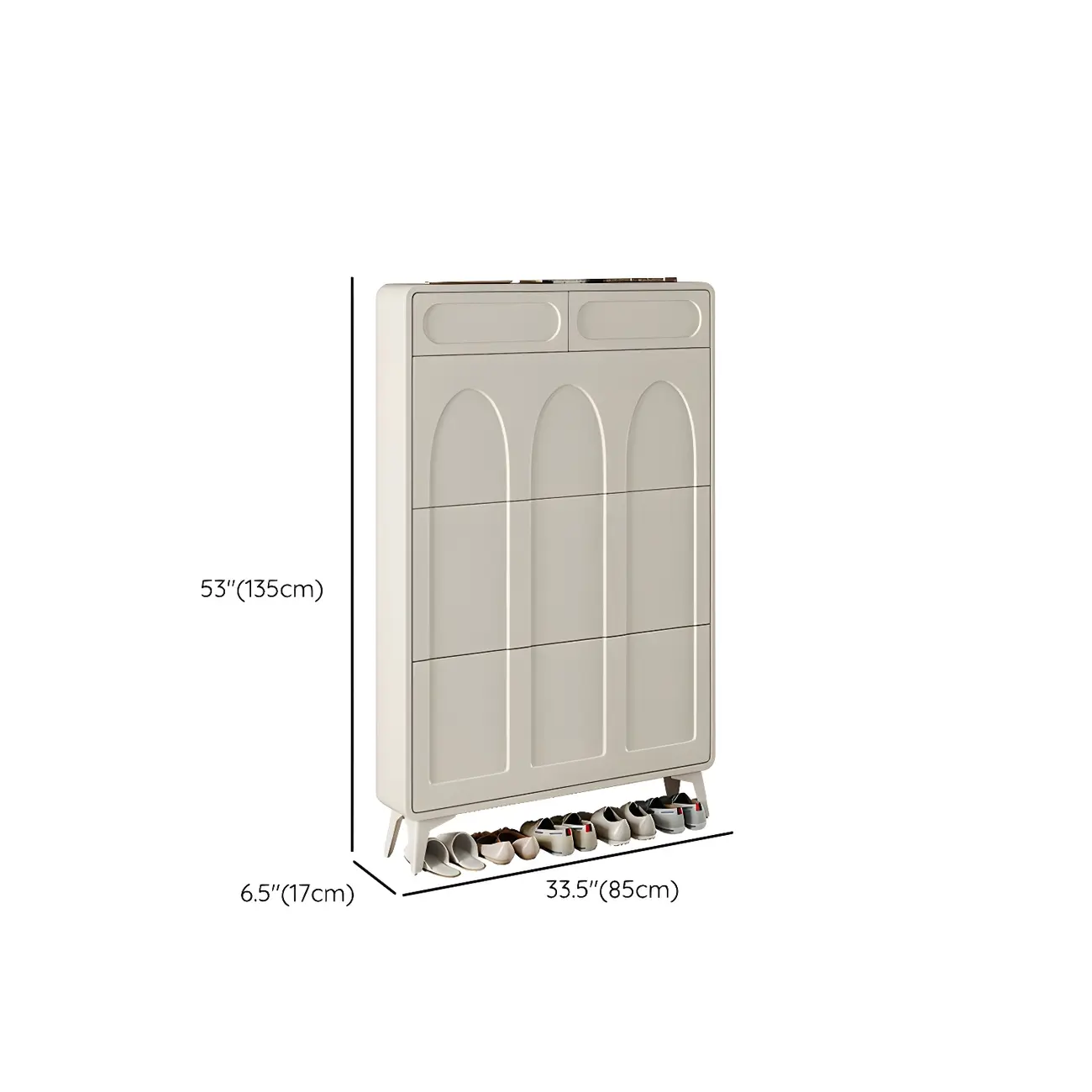 Vertical Slim White Wooden Drop Front Shoe Cabinet