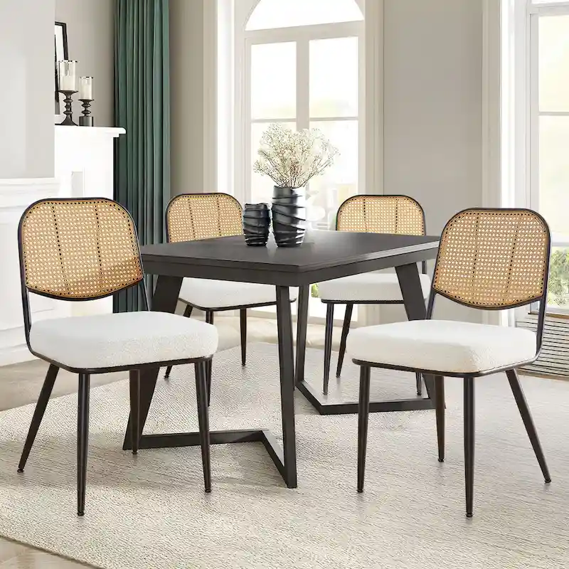 Upholstered Rattan Dining Chairs Side Chair Set of 2 - 33.86H x 18.9W x 22.83D