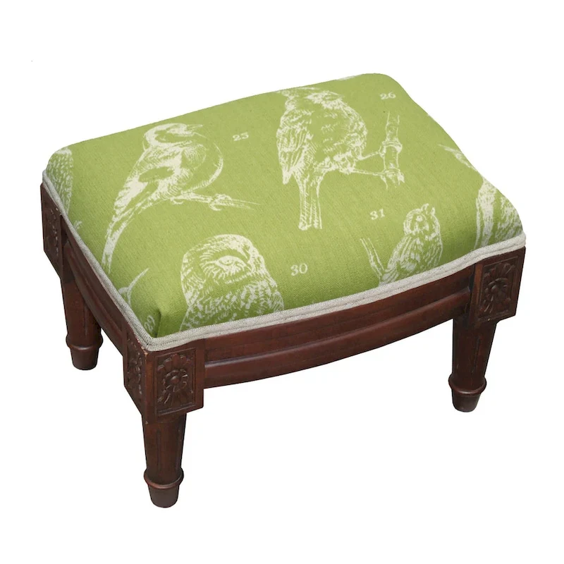 Bird Watch Wood Upholstered Footstool