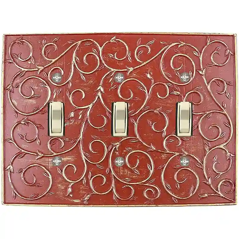 Meriville French Scroll 3 Toggle Wallplate, Triple Switch Electrical Cover Plate