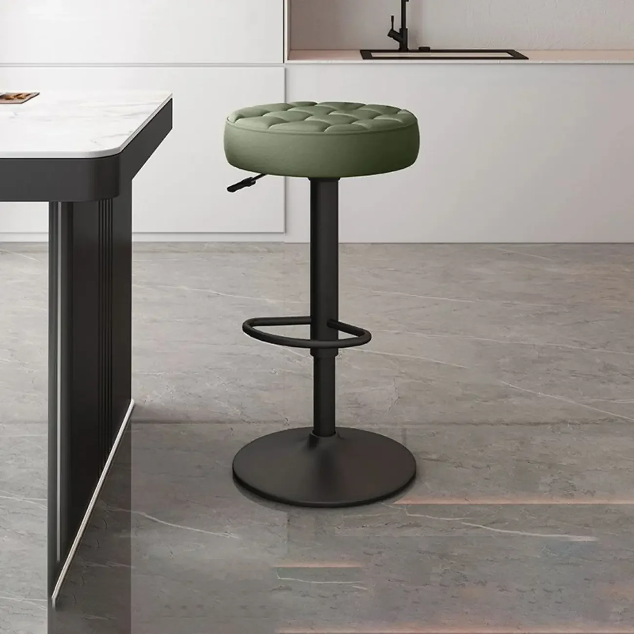 Leather Upholstered Adjustable Swivel Bar Stools